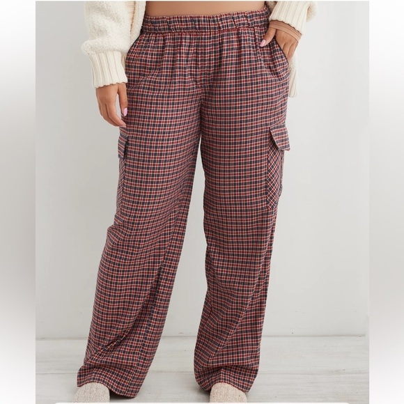 aerie Other - NEW Aerie XXL Flannel Cargo Skater Pajama Pants Red Blue Tan Plaid Pockets Soft